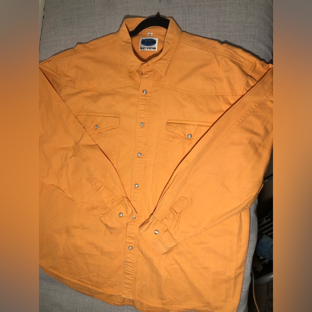 Men's pearl button snap orange work Shirt button up
